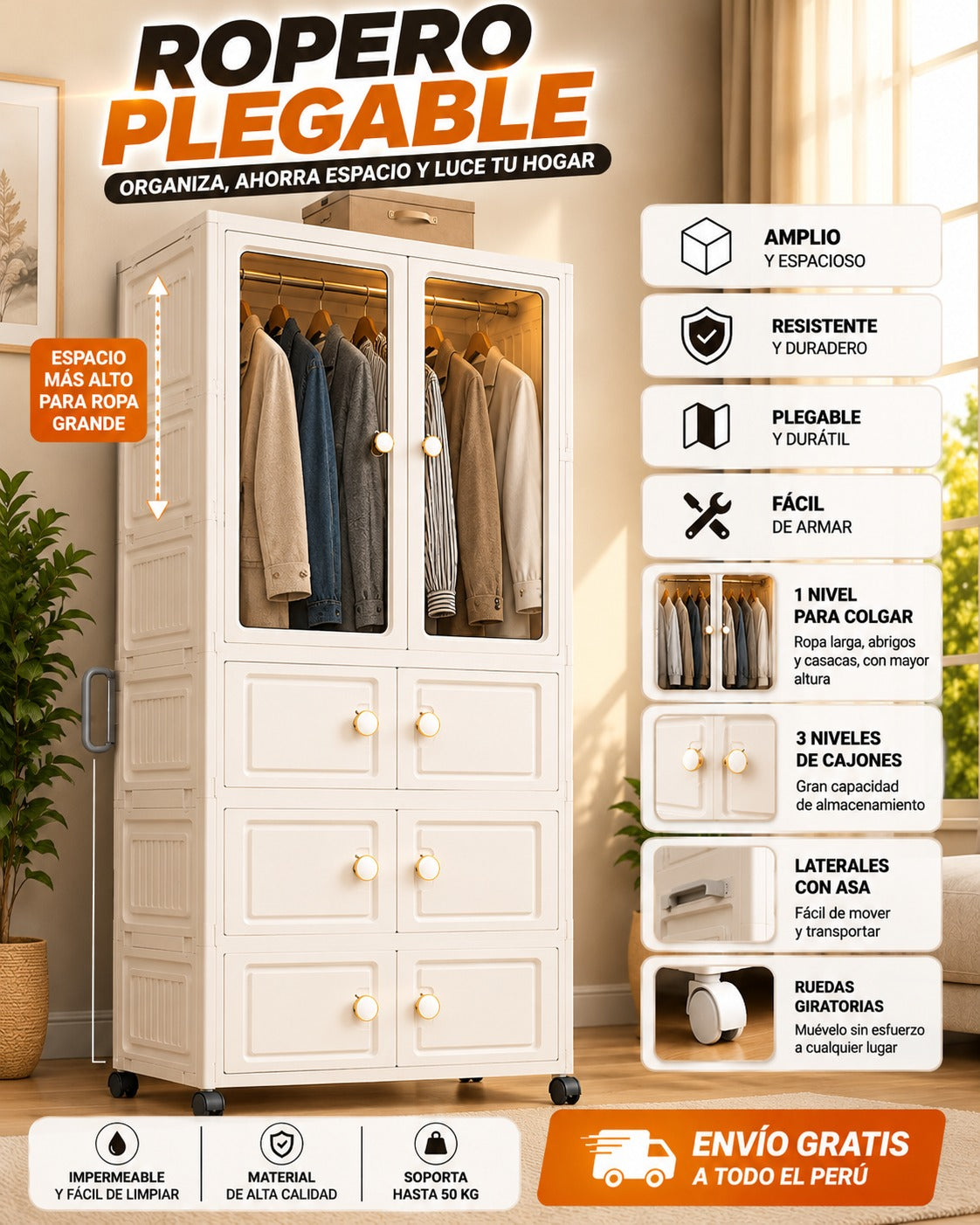 🔥 Ropero Plegable Multifuncional Grande – Ahorra Espacio y Organiza tu Hogar