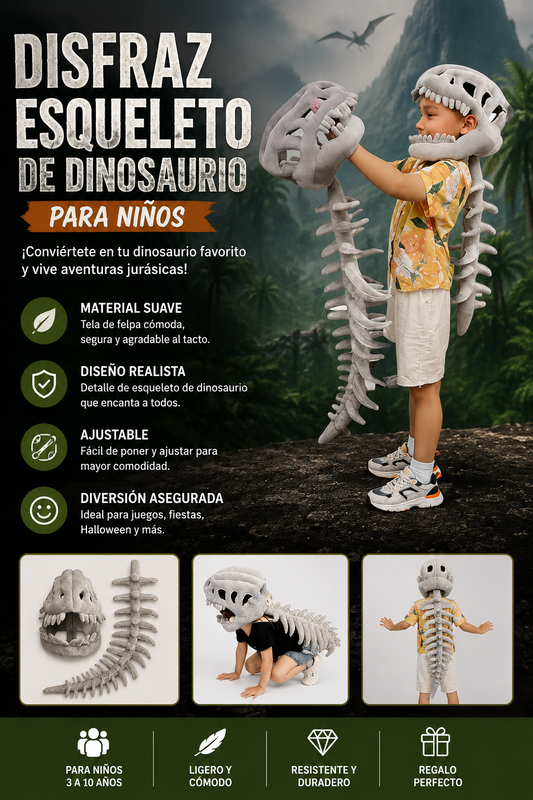 🦖💀 Disfraz Esqueleto de Dinosaurio para Niños